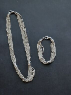 Milor Italy 925 Sterling Silver Heavy Multi-Strand Necklace & Bracelet Set 71g